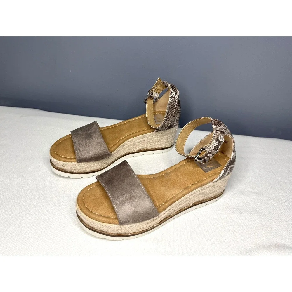 Dolce Vita Baker Sandals Womens 7 Brown Taupe Snake Espadrille Wedge Ankle Strap